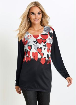 Blusa Estampa de Coração Mangas Longas (Branca) Blusa Estampa de Coração Mangas Longas (Branca)