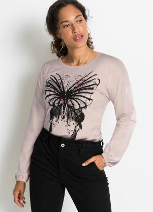 Blusa Estampada Manga Longa (Rosa Vintage)
