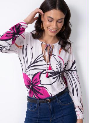 Blusa (Floral Bege) com Amarra��o