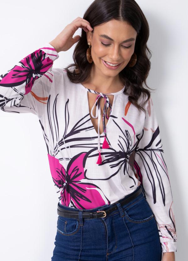 Blusa (Floral Bege) com Amarra��o