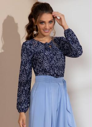 Blusa (Floral Folk)Decote Gota com Amarra�ao