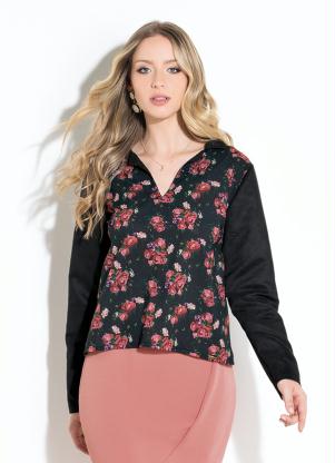 Blusa (Floral) Mangas Longas em Camur�a