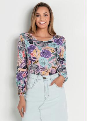 Blusa (Floral Rosa) Manga Balon� Moda Evang�lica