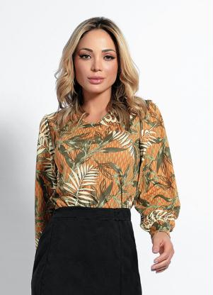 Blusa (Folhas Caramelo) com Manga Bufante