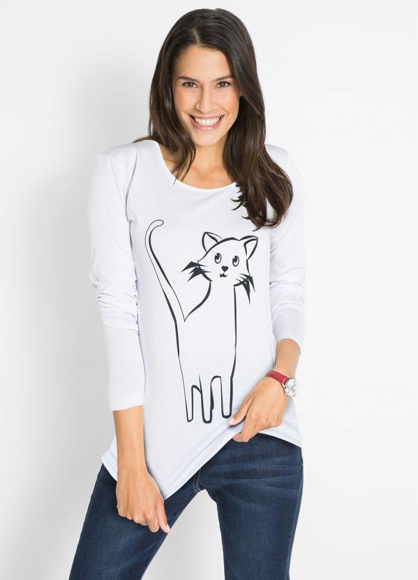Blusa Gatinho Mangas Longas (Branca)