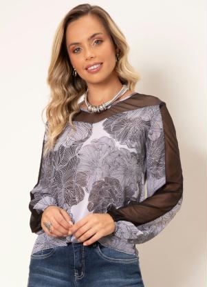 Blusa (Geo �tnico) com Decote e Mangas em Tul�