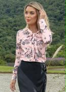 Blusa Gola La�o Rosa Estampa Listras e Floral