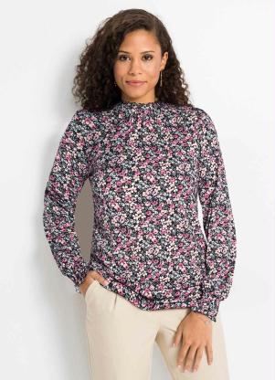 Blusa Liberty com Gola e Manga Longa (Floral Rosa)