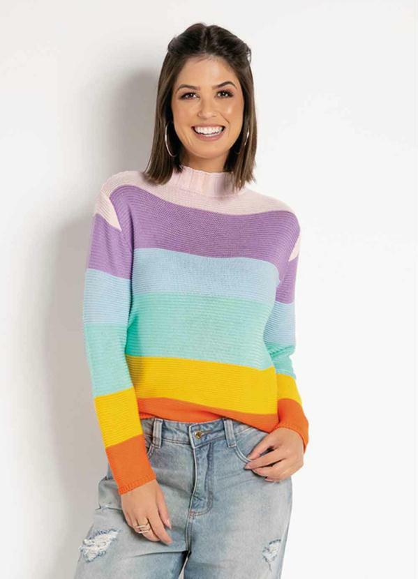 blusa manga longa listrada colorida