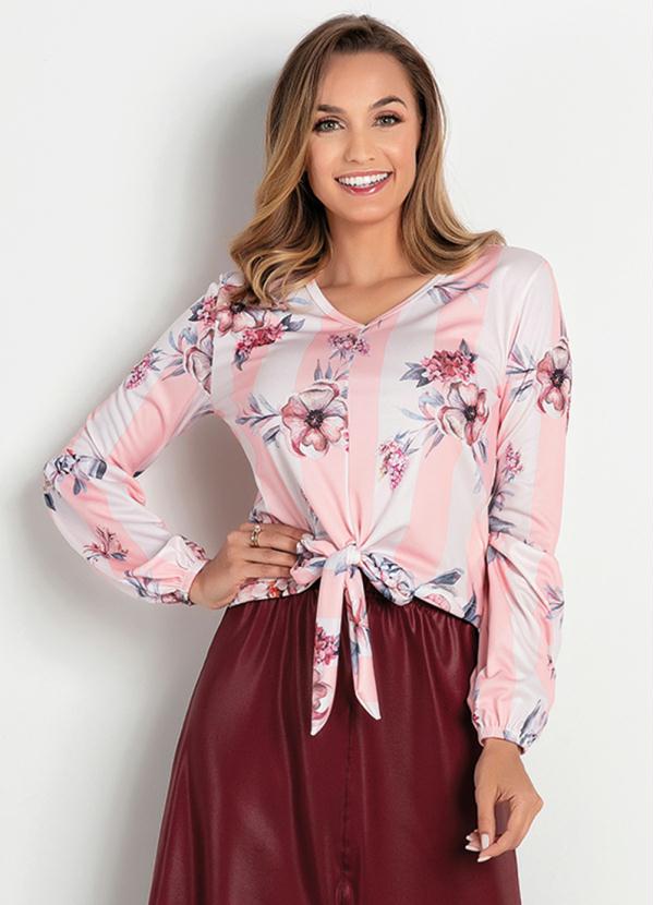 Blusa (Listras Rosa) com Amarra��o Moda Evang�lica