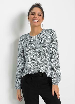 Blusa Manga Longa Animal Print (Preto/Branco) Blusa Manga Longa Animal Print (Preto/Branco)