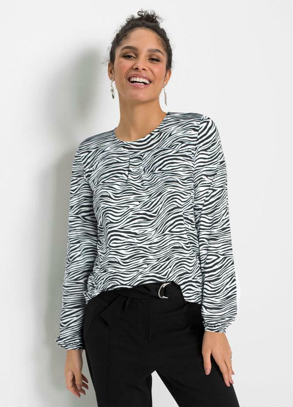 Blusa Manga Longa Animal Print (Preto/Branco) Blusa Manga Longa Animal Print (Preto/Branco)