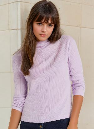 Blusa Manga Longa Canelada (Lilas)