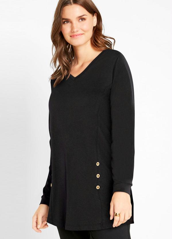 Blusa Manga Longa com Bot�es (Preta)