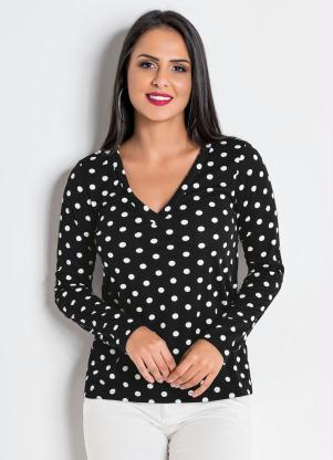 Blusa Manga Longa com Estampa de (Po�) e Decote V