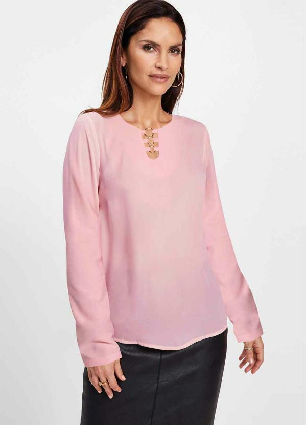 Blusa Manga Longa e Decote com Argolas (Rosa) Blusa Manga Longa e Decote com Argolas (Rosa)