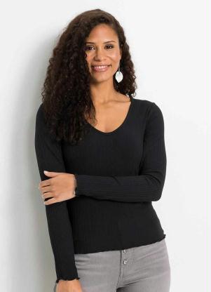 Blusa Manga Longa e Decote V (Preto)