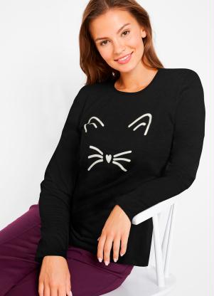 Blusa Manga Longa Estampada (Preta) Blusa Manga Longa Estampada (Preta)