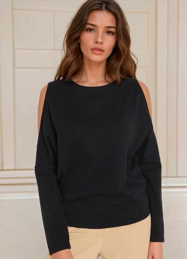 Blusa Manga Longa Vazada (Preta)