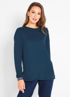 Blusa Mangas Longas Básica com Fenda (Azul Marinho Blusa Mangas Longas Básica com Fenda (Azul Marinho