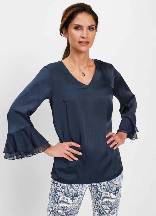 Blusa Mangas Longas com Babados (Azul Marinho) Blusa Mangas Longas com Babados (Azul Marinho)