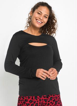 Blusa Mangas Longas com Decote Vazado (Preto) Blusa Mangas Longas com Decote Vazado (Preto)
