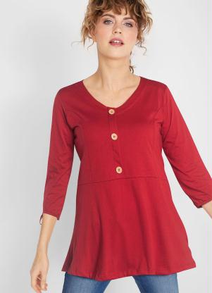 Blusa Mangas Longas e Decote com Botões (Vermelha) Blusa Mangas Longas e Decote com Botões (Vermelha)