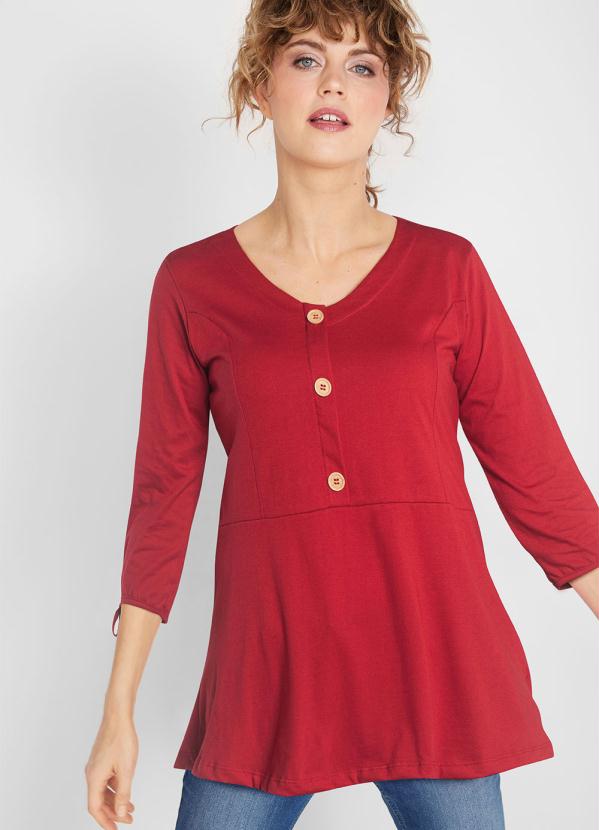 Blusa Mangas Longas e Decote com Botões (Vermelha) Blusa Mangas Longas e Decote com Botões (Vermelha)