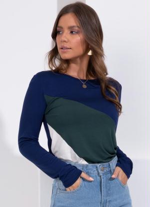 Blusa (Marinho) com Recortes em Contraste