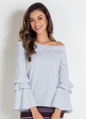 Blusa (Mescla Claro) com Mangas Longas com Babados