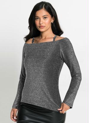 Blusa Ombro a Ombro (Preto e Prata)