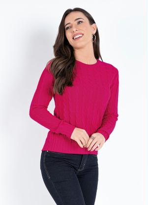 Blusa (Pink) em Tric� com Mangas Longas