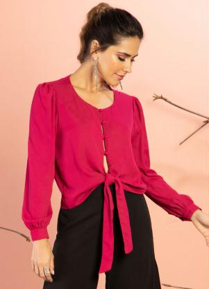 Blusa (Pink) Mangas Longas com Bot�es e Amarra��o