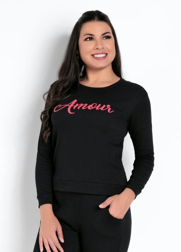 Blusa (Preta) com Estampa Localizada