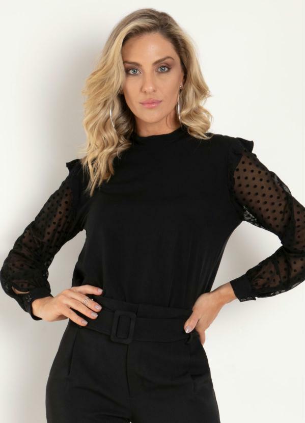 Blusa (Preta) com Mangas Longas em Tule Blusa (Preta) com Mangas Longas em Tule