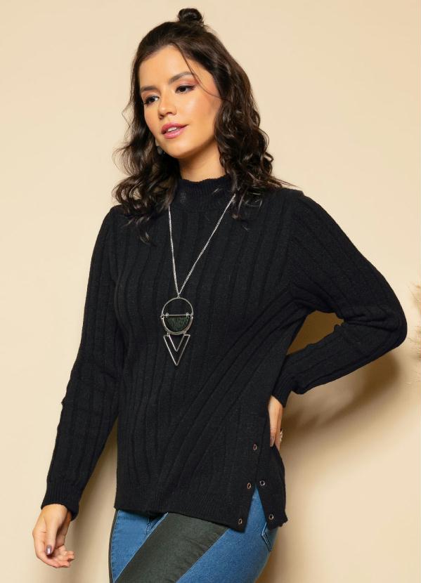 Blusa (Preta) Mangas Longas com Fenda na Lateral Blusa (Preta) Mangas Longas com Fenda na Lateral