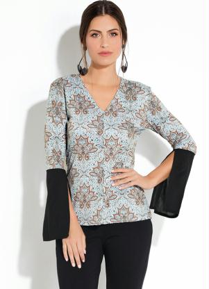 Blusa Quintess (Tape�aria Azul) com Manga Fenda