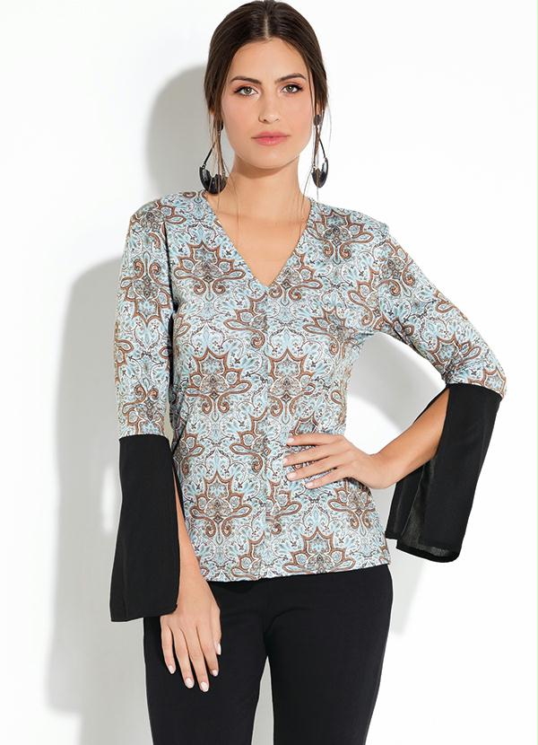 Blusa Quintess (Tape�aria Azul) com Manga Fenda