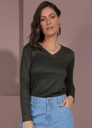 Blusa (Verde) Decote V Canelada Blusa (Verde) Decote V Canelada