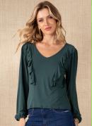 Blusa Verde Manga Longas com Babados