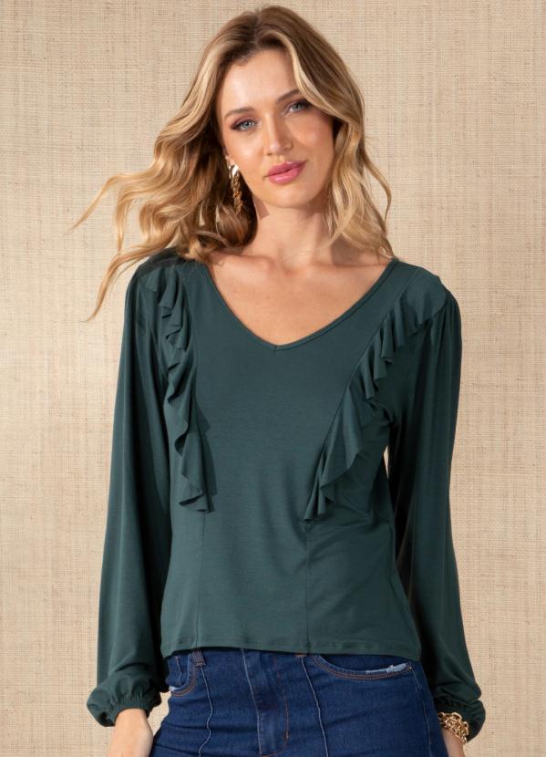 Blusa (Verde) Manga Longas com Babados