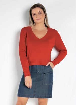 Blusa (Vermelha) em Tric� com Decote V