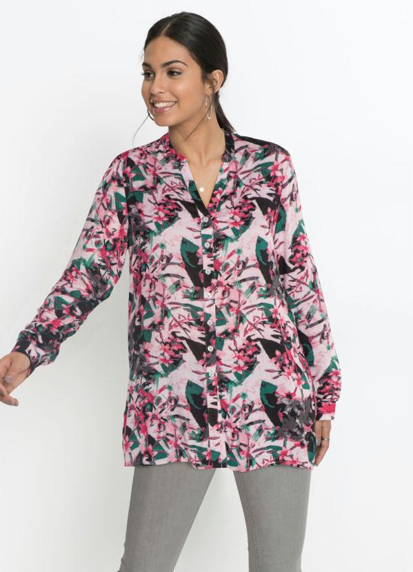 Camisa Gola Padre Alongada (Floral Rosa) Camisa Gola Padre Alongada (Floral Rosa)