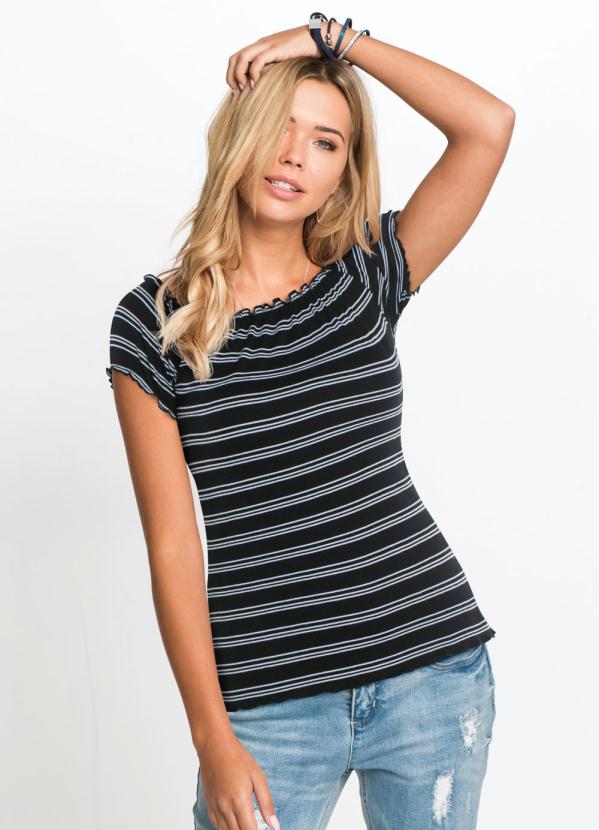 Blusa com Babadinhos (Listras Preta) Blusa com Babadinhos (Listras Preta)