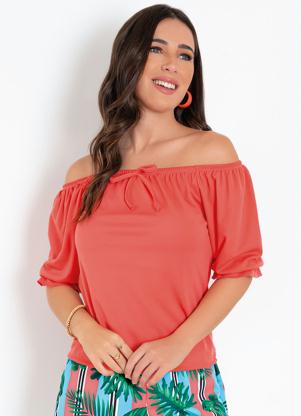 Blusa (Coral) Ombro a Ombro com Amarração Blusa (Coral) Ombro a Ombro com Amarração