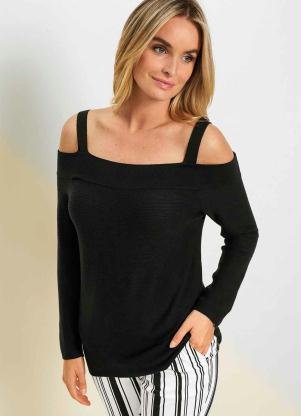 Blusa Ombro a Ombro com Al�as (Preto)
