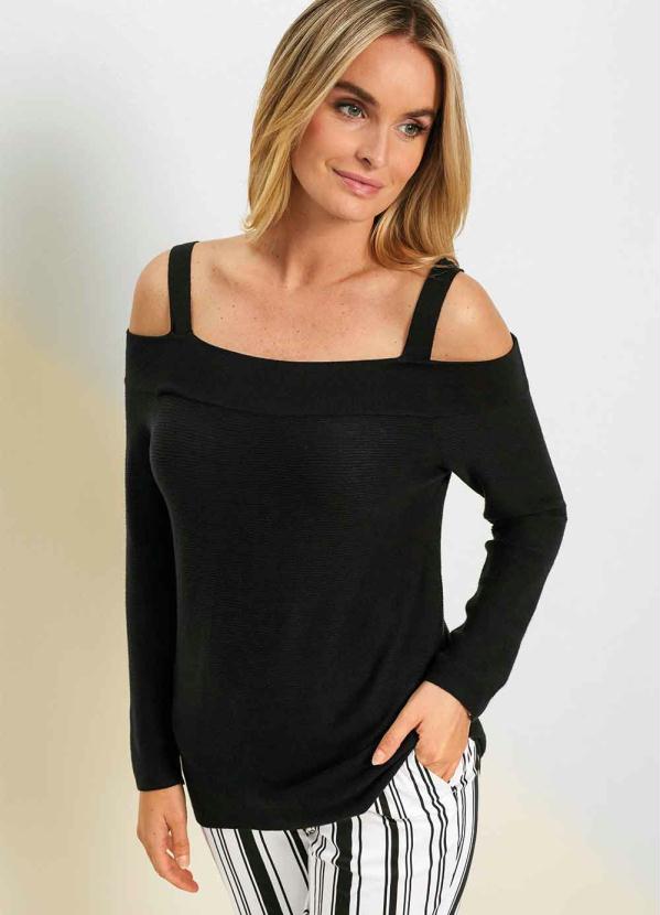 Blusa Ombro a Ombro com Al�as (Preto)