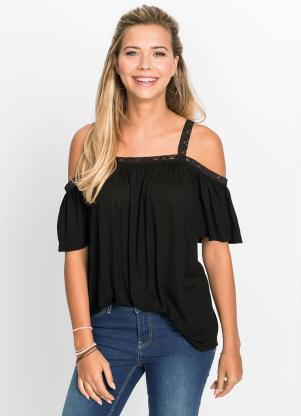 Blusa Ombro a Ombro com Detalhe de Renda (Preto)