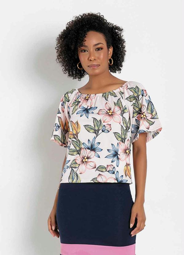 Blusa Ombro a Ombro (Floral Rosa) Moda Evang�lica
