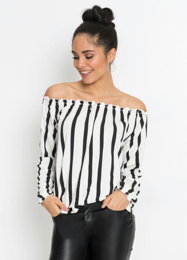 Blusa Ombro a Ombro (Listrada Branca e Preta) Blusa Ombro a Ombro (Listrada Branca e Preta)